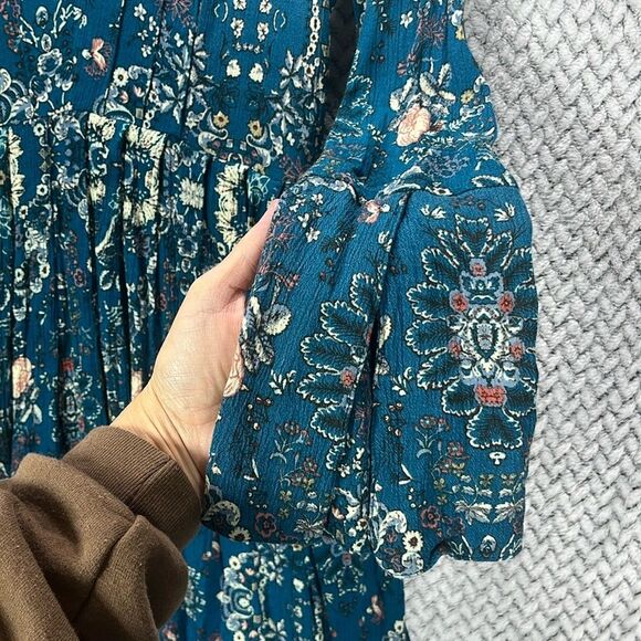 Altar'd State Boho Teal Blue Green Floral Paisley Mini Dress Size S Bell Sleeves - Picture 3 of 8